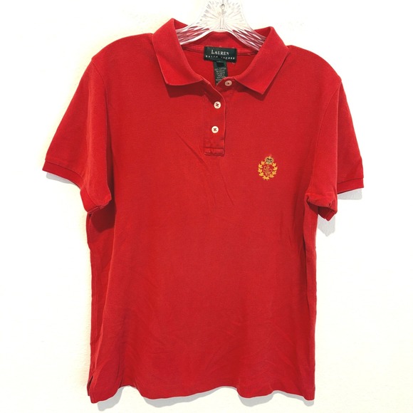 Lauren Ralph Lauren Tops - Lauren Ralph Lauren Polo Shirt Womens Small Red Short Sleeve Gold Crest Logo